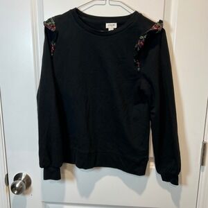 J Crew Black Long Sleeve Sweatshirt Plaid Ruffle Detail XS